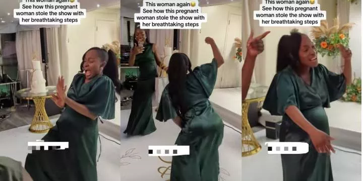 "The baby dey push her" - Pregnant woman lights up wedding party, scatters dance floor with breathtaking dance