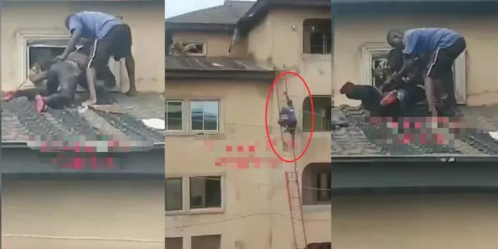 Enugu brothers demanding financial settlement from father on roof rescued by residents