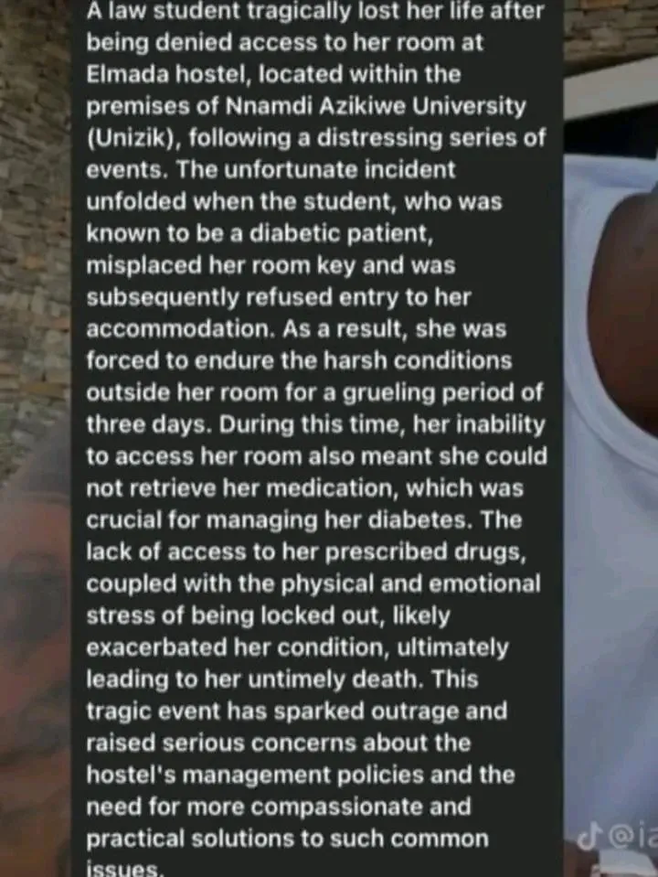 UNIZIK law student reportedly passes away after struggling to access medication