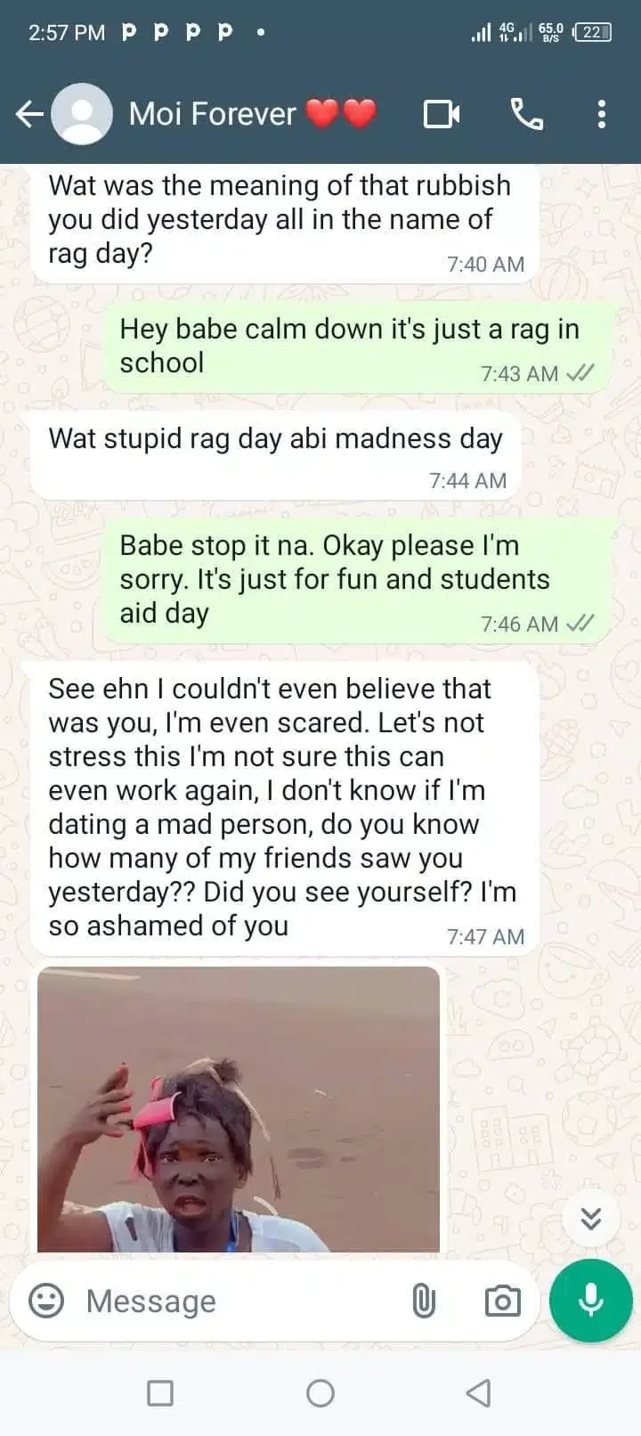 Lady gets dumped by boyfriend of 3 years over outfit on rag day