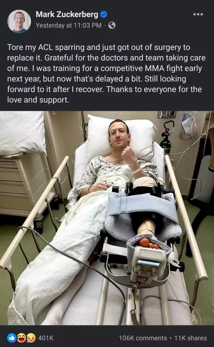 'Training for MMA fight' - Mark Zuckerberg tears his ACL ahead of MMA fight with Elon Musk, undergoes surgery