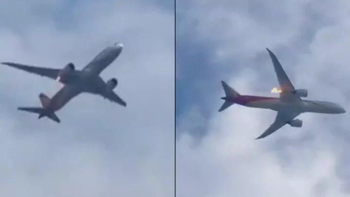 Terrifying moment Boeing plane catches fire mid air with 249 passengers on board