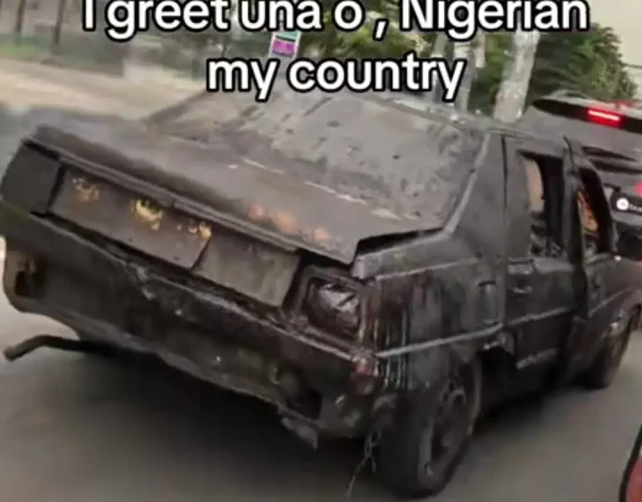 'That car is a shrine' - Nigerian man expresses shock, calls out road safety, VIO over strange looking car on Nigerian road