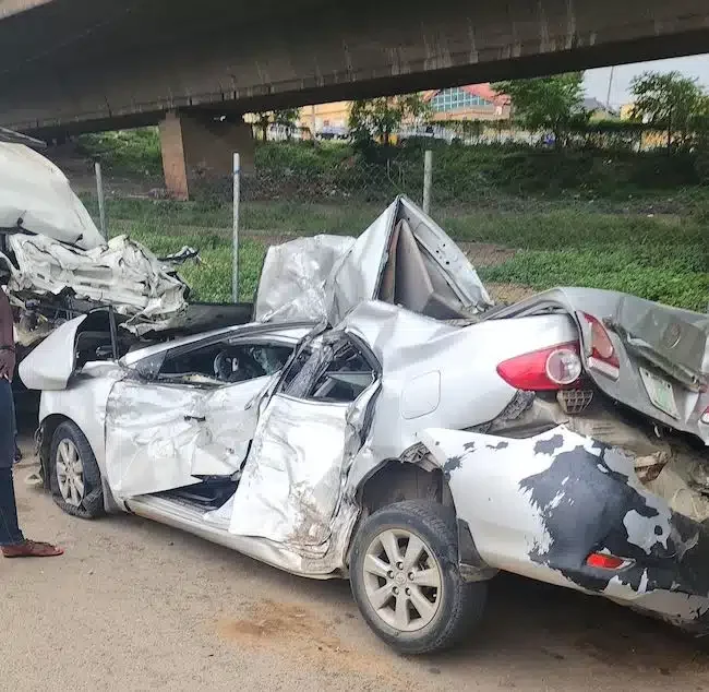 'My wife and I walked out without a scratch' - Man grateful as he survives accident after tanker fell on his car