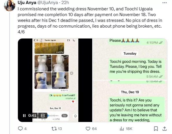 American professor, Uju Anya calls out Nigerian tailor for scamming her of $400 for wedding dress