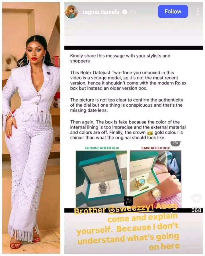 Regina Daniels reacts to claim of flaunting fake Rolex watch