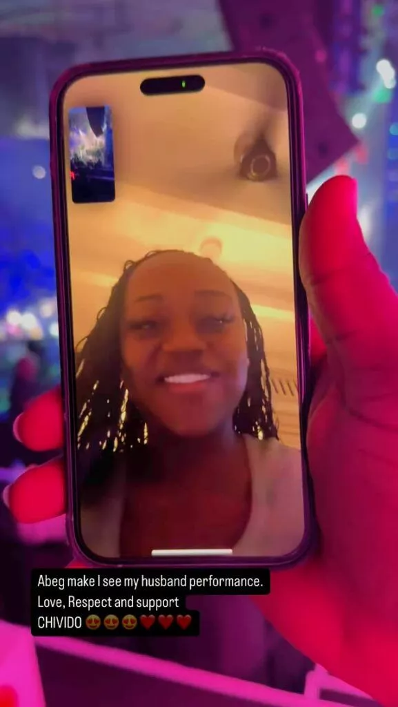 Moment Chioma video-calls Ubi Franklin to watch Davido's performance