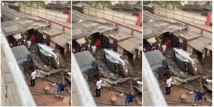 Moment car falls off bridge in Lagos - Torizone