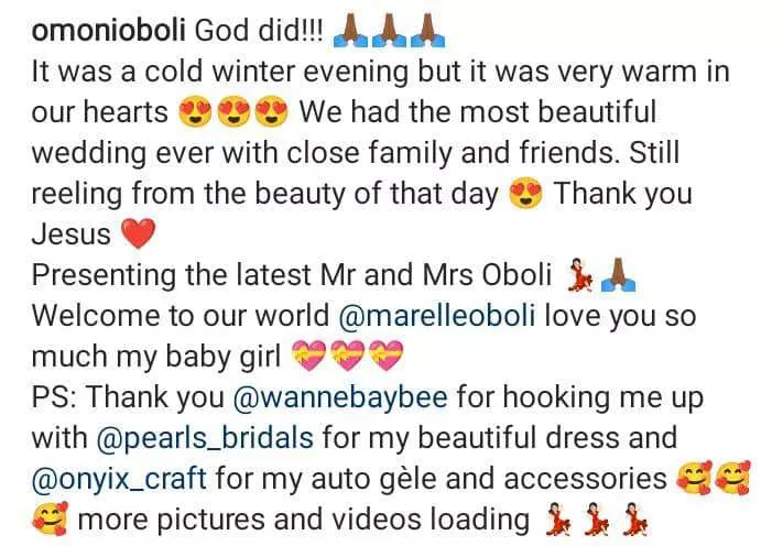 'God did' - Omoni Oboli's son, Tobe and his oyinbo lover ties the knot