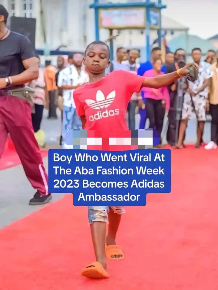 'God doings' - Young boy who went viral at the Aba Fashion Week 2023 allegedly becomes an Adidas ambassador