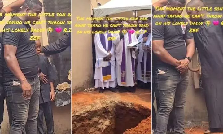 Little boy flees, refuses to throw sand into late father's grave during burial