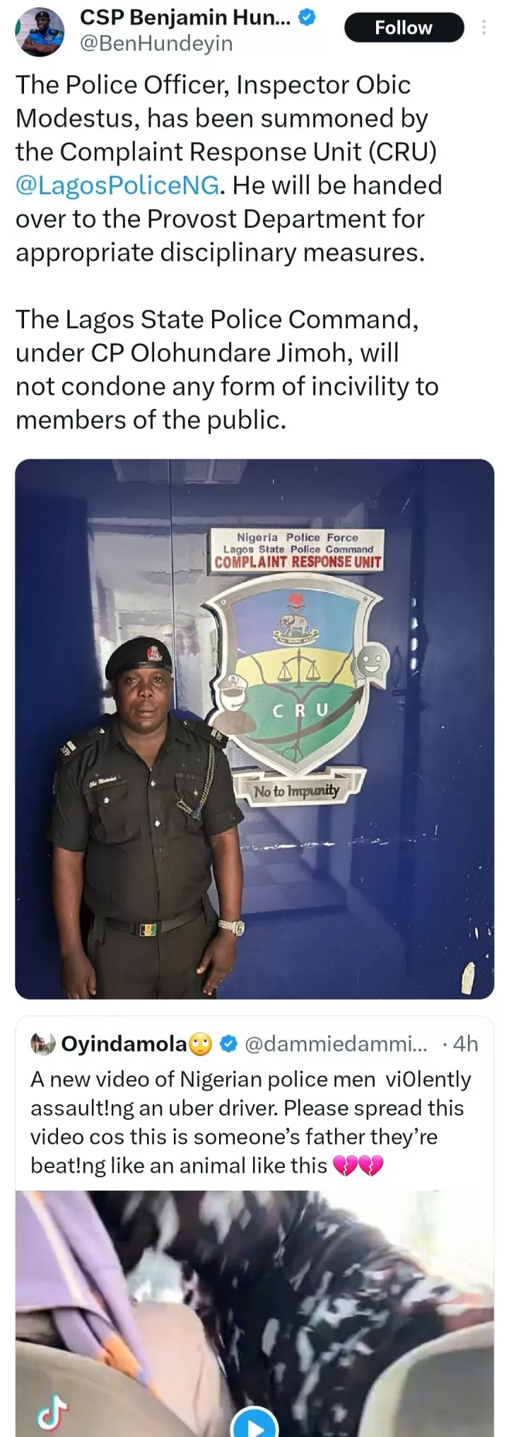 'The police will not condone any form of incivility to members of the public