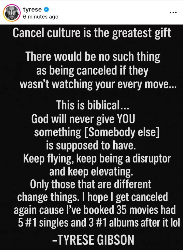 Getting Canceled Turned Out to Be a Blessing for Me - Actor, Tyrese Gibson