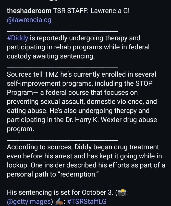 Diddy Combs reportedly enrolls in drug, violence prevention programs