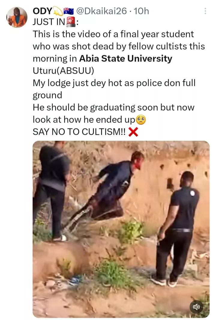 Final year ABSU student is chased down and shot dead by cultist in shocking attack caught on video