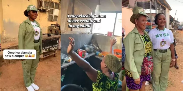 Corps member gets mother emotional as she honors her at restaurant, says 'omo iya alamala' is now a corper'