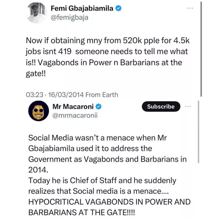 ?Social media wasn?t a menace when he used it to address the Government as Vagabonds and Barbarians in 2014