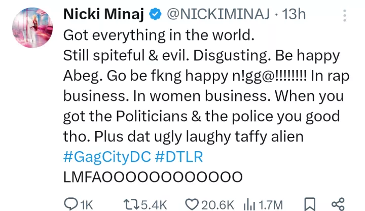 Got everything in the world, still spiteful & ev!l. Disgusting' - Nicki Minaj blasts Jay-Z for snubbing Lil Wayne in favour of Kendrick Lamar to headline 2025 Super Bowl