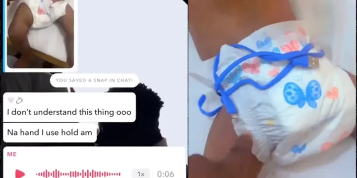 Husband ties baby's diaper with cord after failure to fix it in wife's absence