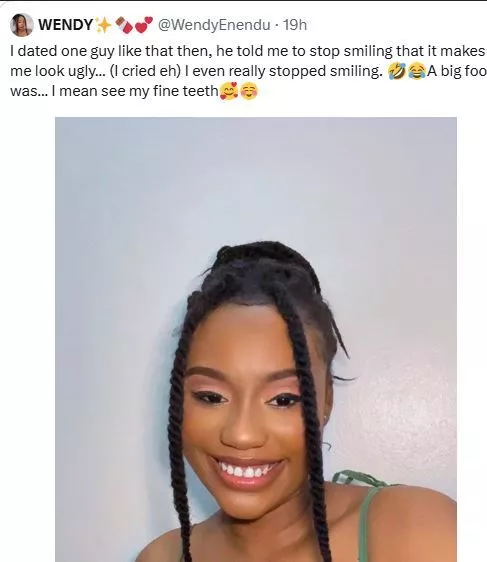 Lady recalls dating a man who told her to stop smiling