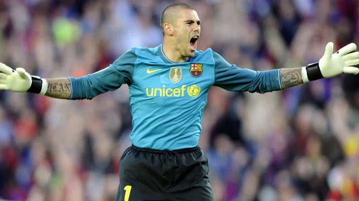 Barcelona's goalkeeper Victor Valdes cel