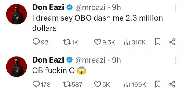 'I dreamt OBO dashed me 2.3 million dollars' - Mr Eazi