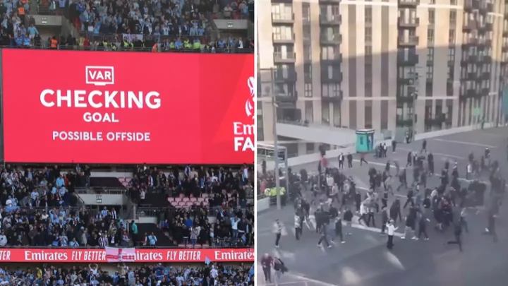 Footage of Man Utd fans running back to Wembley after VAR disallowed Coventry 'winner' emerges