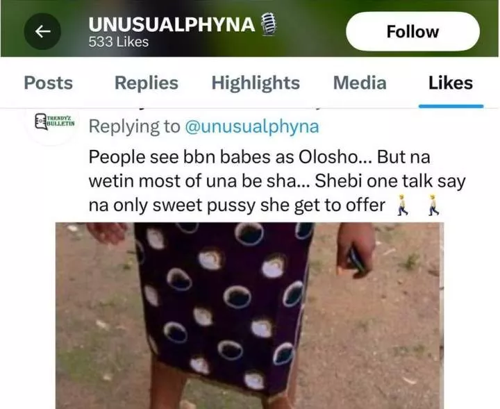 Phyna agrees with fan who labelled BBN girls as 'olosho'