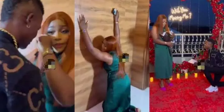 Lady cries uncontrollably as boyfriend proposes with diamond ring