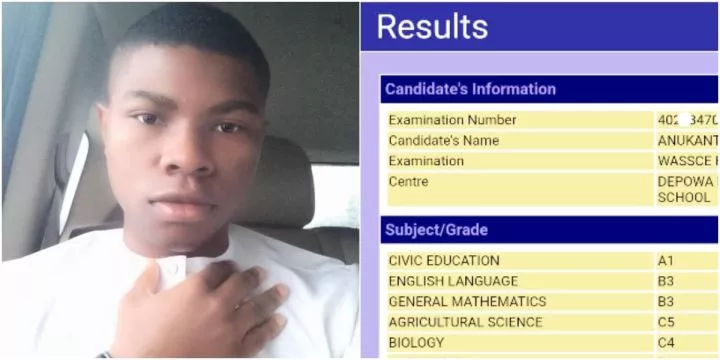 WAEC result of boy who wants to study medicine causes serious buzz online