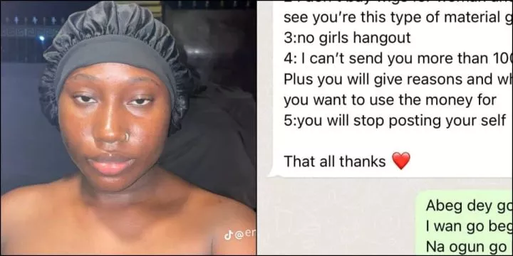 Lady shares rules her 'talking stage' partner gave her, leaked chat stirs buzz