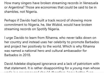 Reno Omokri slams Davido over recent statement that country's economy is in shambles