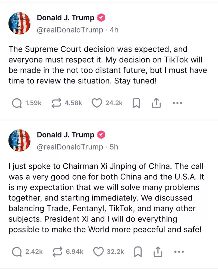 Trump responds to new Supreme Court ruling banning TikTok in US