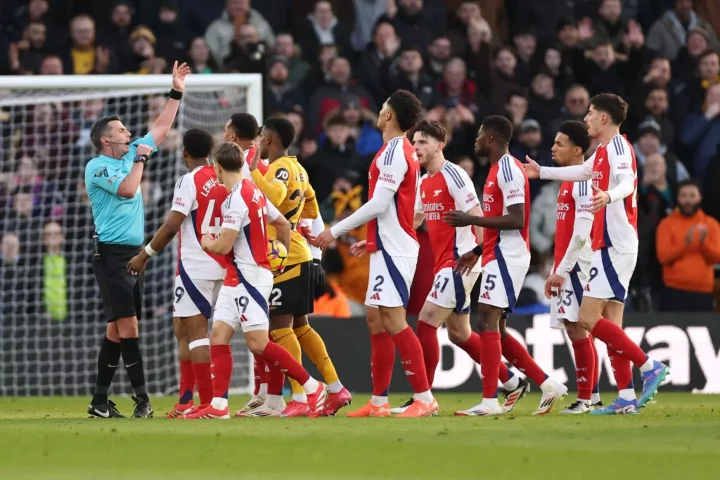 Myles Lewis-Skelly was sent off for Arsenal against Wolves (Image: Getty)