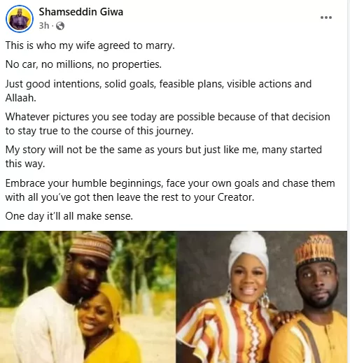 This is who my wife agreed to marry. No car, no millions, no properties. Just good intentions and solid goals - Nigerian man writes as he shares throwback photo