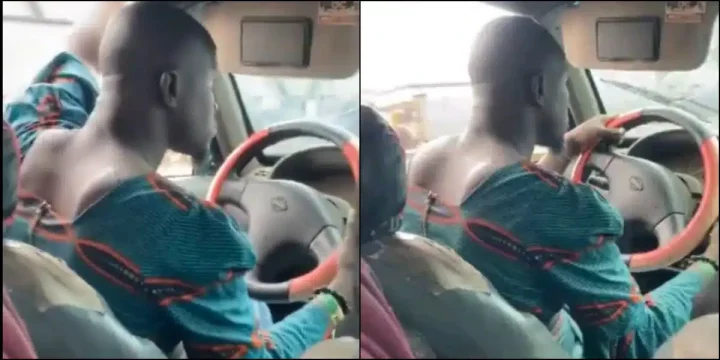 Ibadan driver causes buzz as he is seen rocking a woman's blouse while working