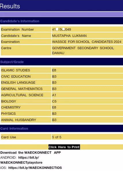 WAEC result of boy who scored 136 in JAMB causes serious buzz online