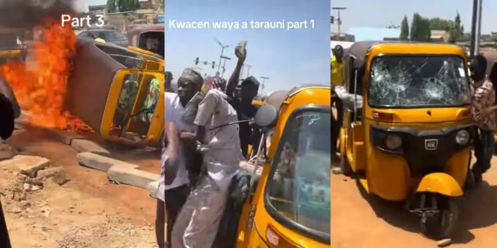 Angry residents attack suspected phone thief, burn tricycle Angry residents attack suspected phone thief, burn tricycle