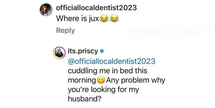 Priscilla Ojo raises eyebrows over response to query about Juma Jux