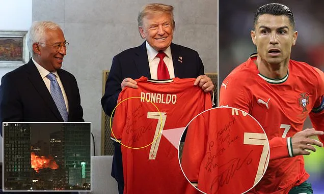 Cristiano Ronaldo gifts President Trump signed jersey with a "special message."(Video) Cristiano Ronaldo gifts President Trump signed jersey with a "special message."(Video)