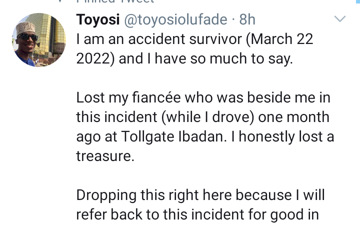 'This is to FRSC officials who arrived the scene with no first-aid' - Man writes after surviving accident that claimed his partner's life