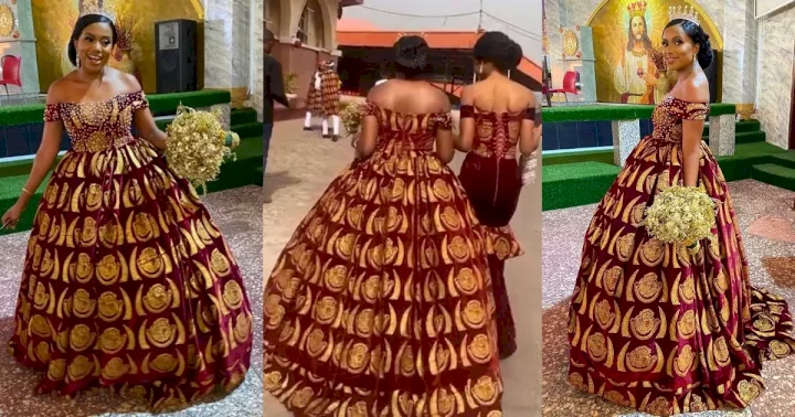 Nigerian bride rocks Igbo-inspired dress for her white wedding ceremony (video)