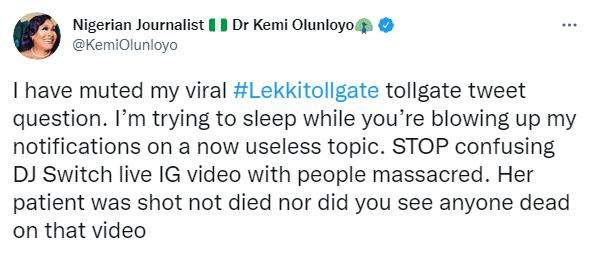 #EndSARS: 'Nobody died as a result of Lekki Tollgate shooting' - Journalist, Kemi Olunloyo says
