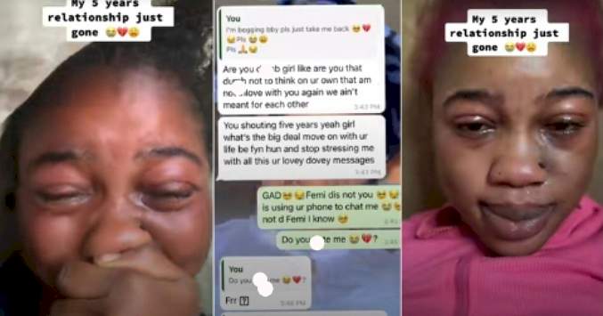 'Femi you promised me forever' - Lady leaks chats as her relationship of 5 years crashes (Video)