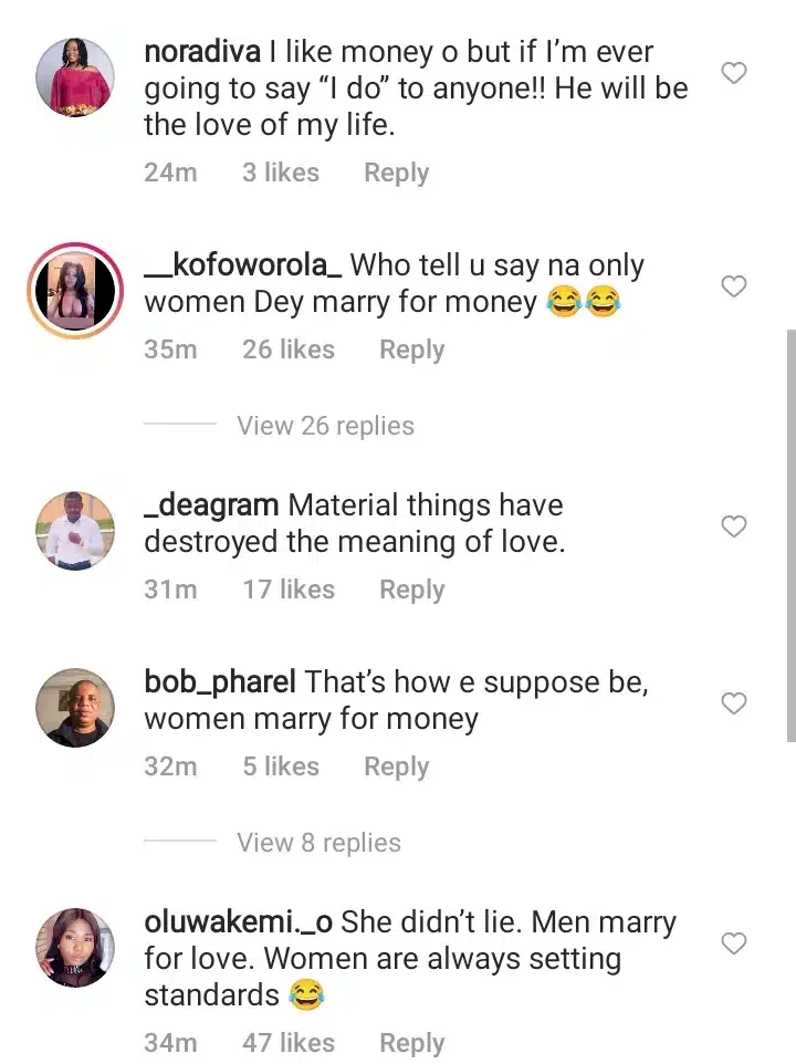 'Only men still marry for love' - Lady claims