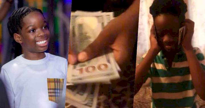 Reactions as Wizkid's son flaunts N1M cash gift from his father (Video)