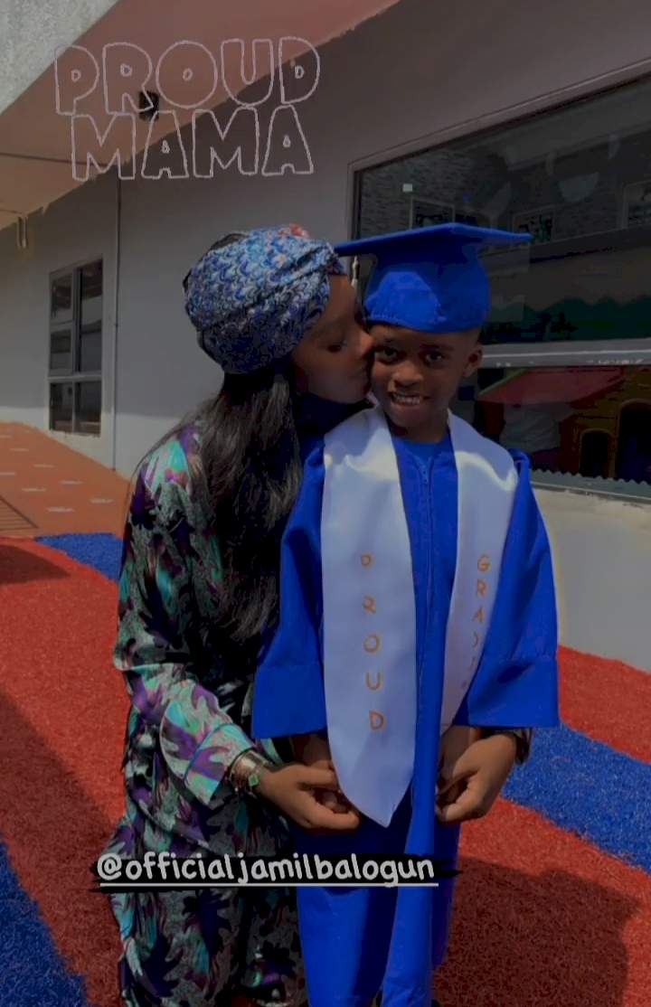 'Proud mummy moment' - Congratulations pour in for Tiwa Savage as her son, Jamil graduates from Pre-school (Photo/Video)
