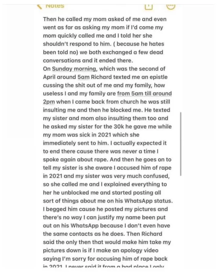 'Richard asked me to come to his place when I was 17 years old' - Lady involved in rape saga shares side of story