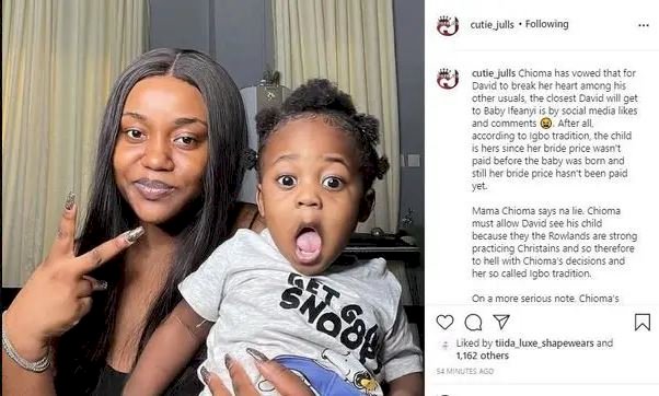 “Hence Davido didn’t pay my bride price, he won’t get close to baby Ifeanyi” – Chioma allegedly vows