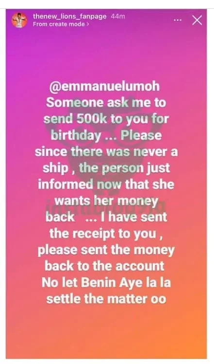 'Return the N500k we sent you' - EmmaRose shippers call out Emmanuel after he denied dating Liquorose